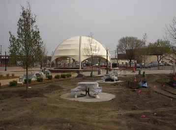 Pavillion, Table and Benches Being Installed